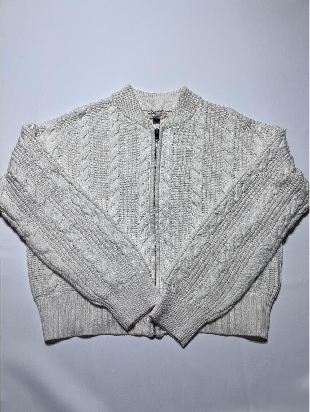 Universal Thread White Cable Knit Zip-Up Sweater Jacket Medium